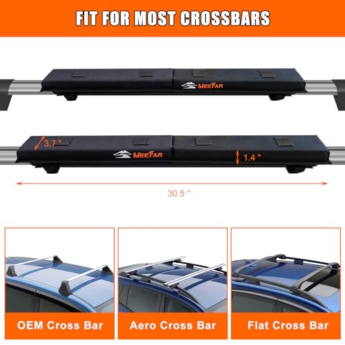 Image of MeeFar Universal Car Soft Roof Rack Pads Luggage Carrier Rack for Kayak Surfboard SUP Canoe Include 2 Heavy Duty Tie Down Straps, 2 Tie Down Rope, 2 Quick Loop Strap