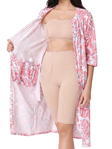 Image of Women's Post Surgery Robe with Drain Pockets Mastectomy Recovery Robe Front Zipper Hospital Gown Pajamas Gift