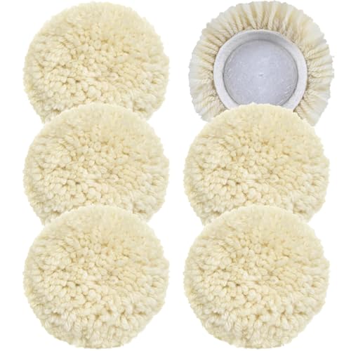 phepetroll 6 PCS Wool Buffing Polishing Pads - 3 Inch Natural Wool Cutting Pads With Hook and Loop Backing Compound & Polishing for Automotive Car Boats Glass Furniture Body Repair