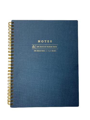 Carnet spiral ligné 7x9 pouces de 200 pages couverture rigide bleu marine