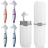5 Stück Tragbare Prothesenzahnbürste, Mit Mehrschichtigen Borsten Und Ergonomischem Gummigriff, Effektive Zahnprothesenreinigung Mit Tragbare Zahnbürstenbox Für Die Prothesenpflege