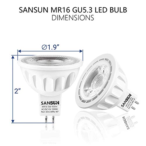 Sansun 5W Mr16 Led Bulbs, 12V 50W Halogen Replacement, Gu5.3 Bi-Pin Base, Soft White 3000K, Non-Dimmable, (Pack Of 4) #TOP1