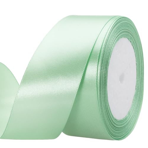 Image of ATRBB 25 Yards 1-1 /2 inch Mint Green Satin Ribbon for Gift Wrapping | Wedding, Bows, Colorfast Polyester Fabric Thick Ribbon for Bouquets Party Decor Crafts Handmade Flower DIY