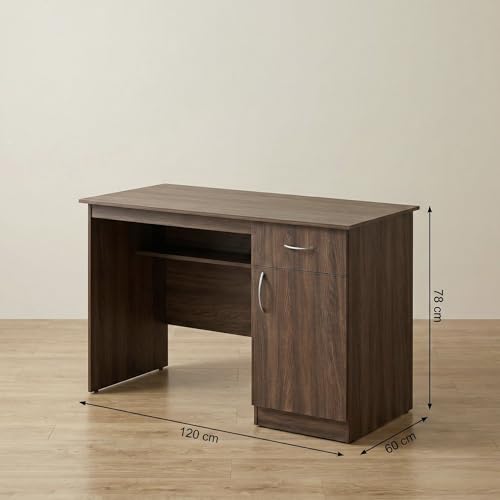 Image of Magnus Executive Office Desk with Drawer & Storage Cabinet, Large Study Table for Home Workstation, 120x60x78cm (Dark Oak)