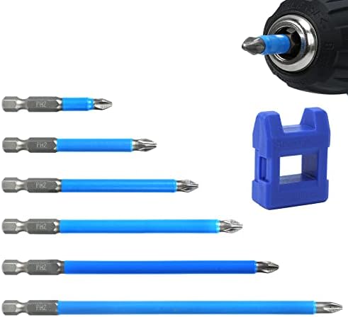 Aleric Magnetic Anti-slip Drill Bit - PH2 Bits Set,Anti Slip Screw Extractor and Magnetic Screwdriver Bit Set,S2 Alloy Steel Magnetic Screw Bits Hand Tools 7Pcs,Electric Cross Single double head Bits
