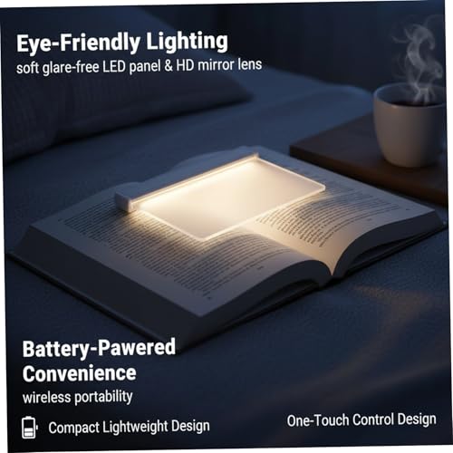 Luz de libro plana LED de 2 piezas, panel transparente de lectura nocturna inalámbrico a pilas 3