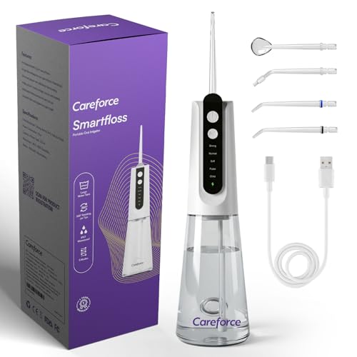 Image of Careforce Cordless Water Flosser for Teeth Cleaning, Oral Irrigator with 5 Modes (Child Mode), 30-150 PSI, 270ml Tank, 1500mAh Battery, IPX7 Waterproof, Portable Dental Flosser for Braces & Gums