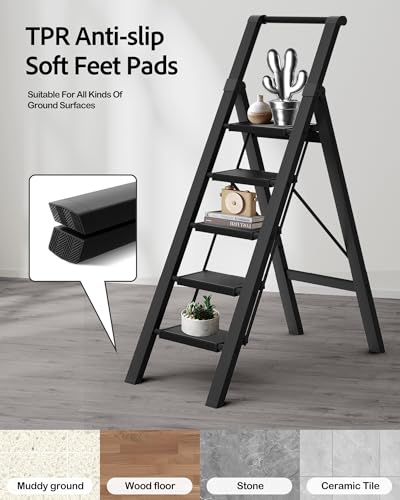 5 Step Ladder Foldable, Lightweight Aluminum Step Stool - Image 5