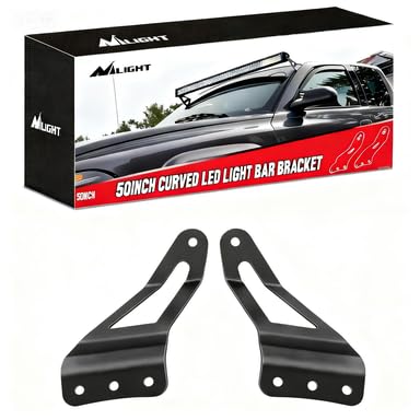 Image of Nilight 2PCS 50 inch Curved LED Light Bar Bracket at Upper Windshield Roof Cab for 07-13 Chevy Silverado Suburban Avalanche Tahoe & GMC Yukon Sierra, 2 Years Warranty