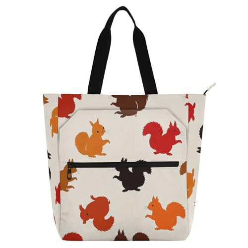 Bolsa de mano impermeable beige con diseño de ardilla para estudiantes