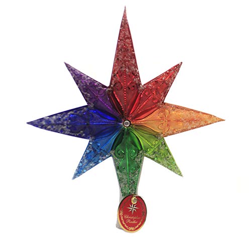 Christopher Radko Hand-Crafted European Glass Christmas Decorative Finial Tree Topper, Rainbow Stellar #TOP1