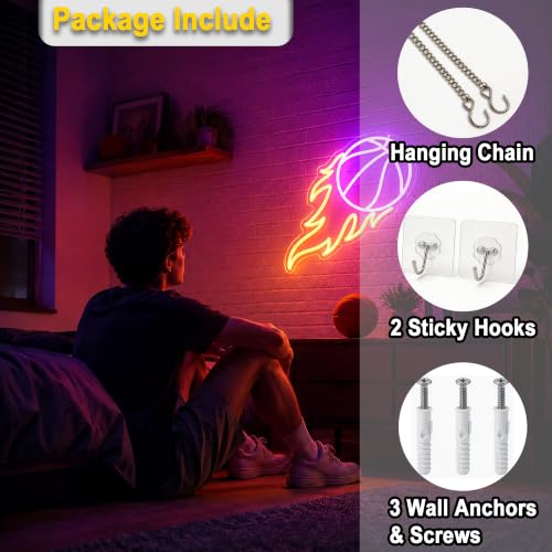 Image of Basketball Neon Sign for Wall Decor Light Up Sign Led Signs for Room Party Home Wall Decor USB Powered