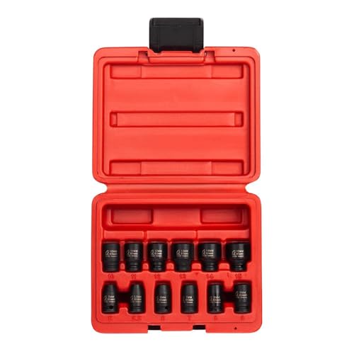 SUNEX TOOLS 1822, 1/4 Inch Drive Magnetic Impact Socket Set, 12-Piece, Metric, 5mm-15mm, Cr-Mo Alloy Steel, Radius Corner Design, Dual Size Markings, Heavy Duty Storage Case by Sunex Tools - Used condition - US$30.38