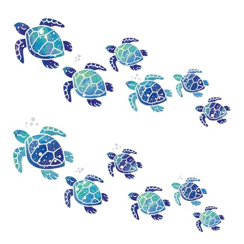 12 Stück Meeresschildkröten-Vinyl-Wandaufkleber，Wasserfeste Wandtattoos für das Bad, Blaue Unterwasser-Schildkröten, Geeignet Wandtattoo...