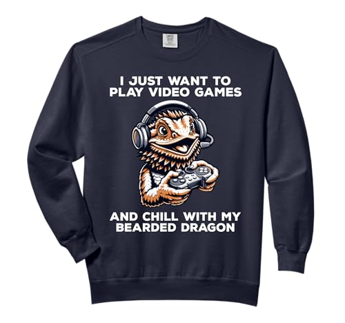 I Just Want To Play Video Games Funny Gamer Bearded Dragon Comfort Colors Adult Sweatshirt