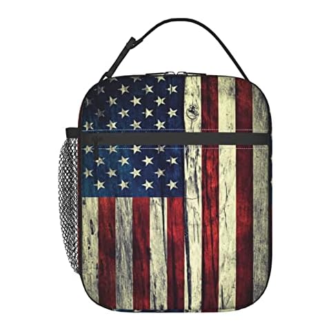 MDKU A Grunge American Flag Insulated Lunch Bag Portable Lunch Box Cooler Tote For Boys Girls Adults Cover