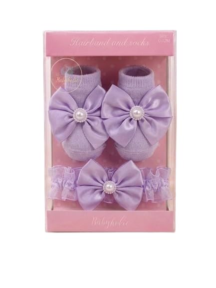 babyholic Baby Girl Hair Band & Booties Set | Soft Cotton Newborn Socks with Bow Headband | Infant Gift Set for 0-12 Months-picture-29