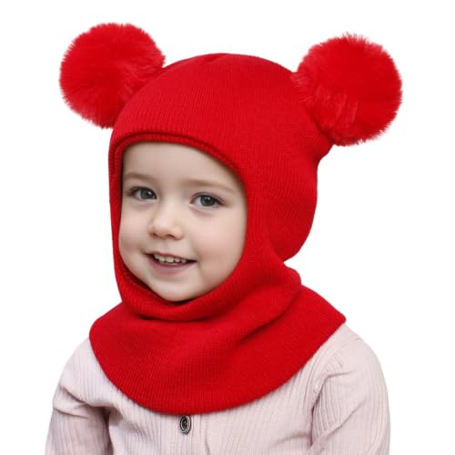Toddler Beanie Knitted Double Pompom Brimless Hats Red One Size - image 3