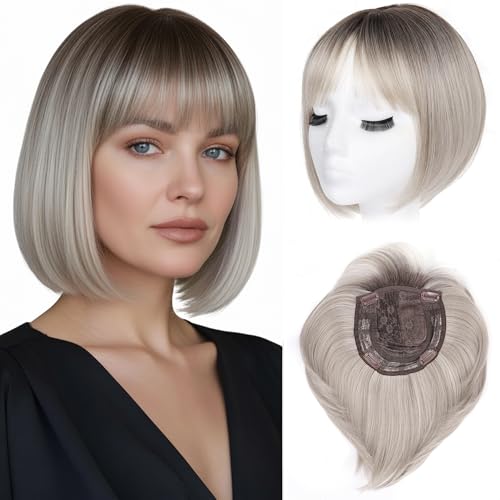 LEEONS Hair Toppers for Women with Bangs Short Bob Synthetic