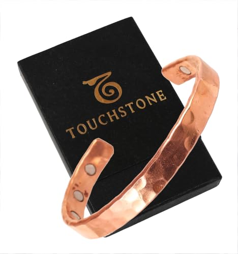Image of Touchstone Copper magnetic bracelet Tibetan style. Hand forged with solid and high gauge pure copper. Hammered look.