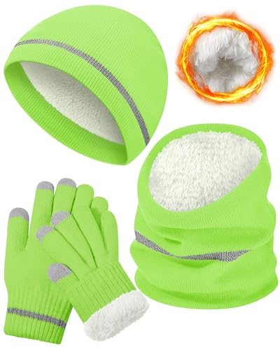 Shihanee Men Hi Vis Thermal Beanie, Gloves & Neck Warmer
