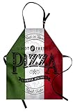 Lunarable Pizza Apron, Retro Grunge Italian Flag and Typographic Elements, Unisex Kitchen Bib with...