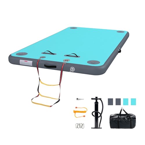 PURARELAX 6x5ft Inflatable Floating Dock for Lake, Floating Platform for Pool Beach Ocean with Rope Ladder, Inflatable Dock with Non-Slip Surface, 6 Inch Thick PVC Construction, Blue