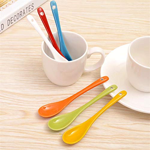 7 Cucchiai Colorati In Ceramica – Manico Lungo 13 Cm, Per Caffè, Zuppa, Spezie – Colori Assortiti Casuali - 3
