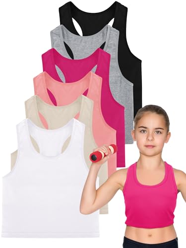 Geyoga 6 Pieces Girls Dance Tank Top Racerback Crop Top Sleeveless Dance Outfit for Ballet Hip Hop Athletic Wear