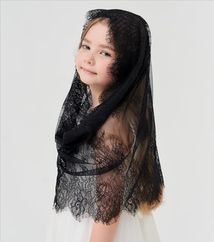 Girls White Infinity Veil Eyelash lace Veil Girls Floral Lace Infinity Baptism Veil Black Infinity for Girls K103