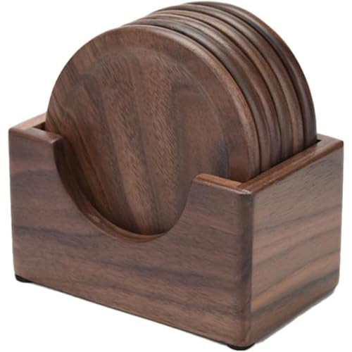 木製 おしゃれ 竹製 茶パッド セット+収納ケース付き 防水 滑り止め 断熱おしゃれな コップ敷き 適用 自宅 飲食店 カフェ 父の日プレゼント ケヤキ天然木 (ブラックウォールナット)