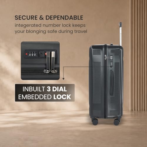 Image of SWISS MILITARY Pascal Hard Trolley Luggage Set of 2 (Medium 68cm + Large 79cm) PC Suitcases Anti-Theft Zippers with 3-Dial Combination Lock, 360 Spinner Wheel, Wet Pocket & Aluminium Handle Black