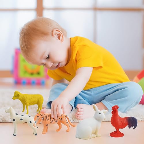 Image of 6-Pcs Small Jungle & Forest Animal Toy Set for Kids | Full Action Wild Animal Figures - Cartoon Lion, Tiger, Elephant |Miniature Zoo Animals for Boys & Girls Age 2-5 Years | Pretend Play Set
