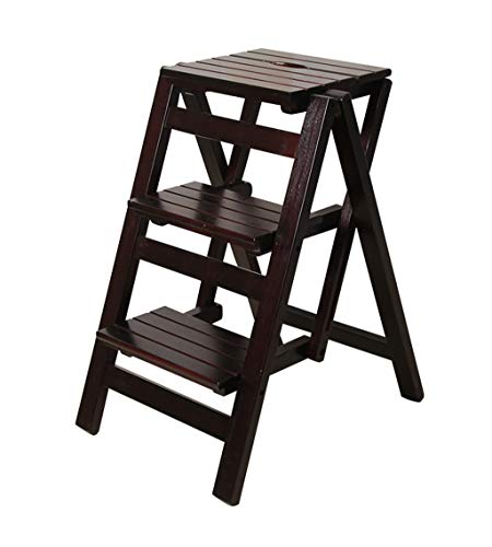 LHNLY-Stepladder Tabouret-Escabeau pliant en bois massif Fauteuil d'escabeau multifonctionnel avec marche d'escalier Fauteuil d'escalier d'une capacité de 300 lb (couleur noyer noir) Marches Pliantes Cover