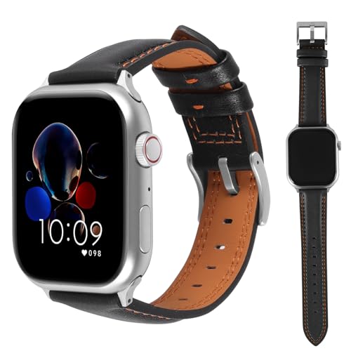 Image of Soft Genuine Leather Band for Apple Watch 49mm 46mm 45mm 44mm 42mm 38mm- Women /Men Vintage Retro Replacement Wristband Strap with Metal Buckle for iWatch Ultra 3 /2 /SE /Series 11 /10 /9 /8 /7 /6 /5 /4 /3 /2 /1