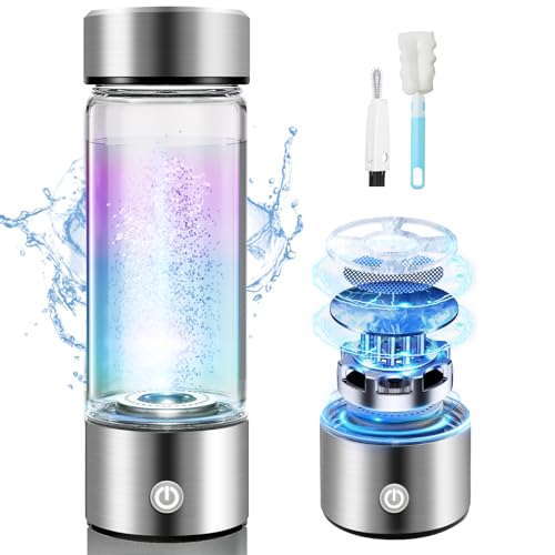 Wasserstoff Wasserflasche【24h Stabile H₂-Aktivität】 Hydrogen Water【SPE-Technik & Nr.1 H₂-Gehalt】 Hydrogen Water Bottle Doppelte Wasserstoffkonzentration, Wasseraufbereitung in 3 Minuten,450ml Silver