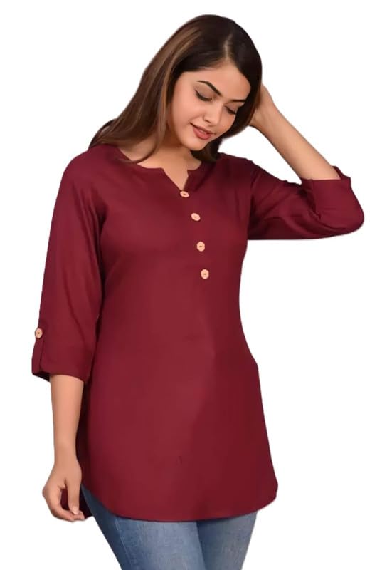 Image of Maroon Women's Ethnic Casual Top for Regular use Cottonblend