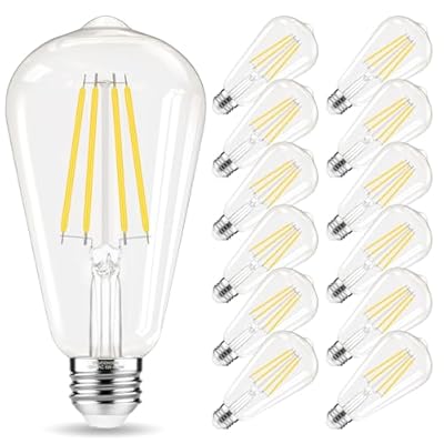 GvvooHome Edison Bulbs 60 watt LED, E26 LED Bulb Non-Dimmable, 4000K Daylight White, ST58 Vintage Light Bulbs, 90+ CRI, E26 Medium Base, Clear Glass, 12 Pack