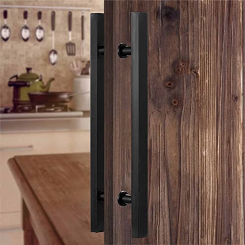 Manija moderna para puerta de entrada con tiradores de puerta de cristal, doble cara, interior y exterior, de acero inoxidable, rectangular, puerta de entrada (color: negro, tamaño: 180 cm/70,9
