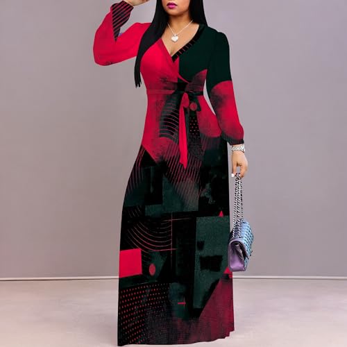 Image of Plus Size Maxi Dress for Women V Neck Flowy Dresses with Pockets for Wedding Guest Church