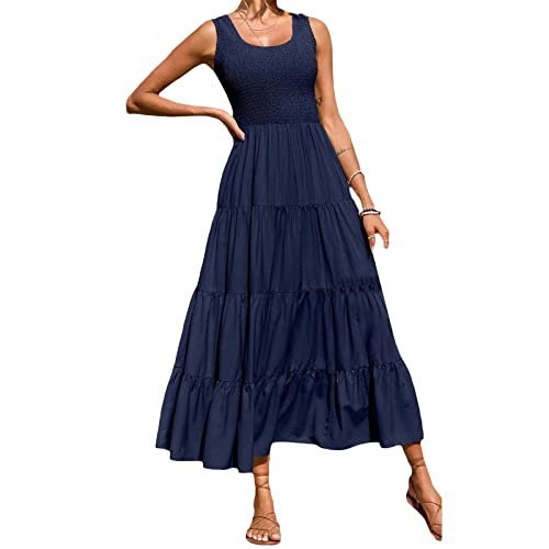 Women Summer Dress Sleeveless High Waist Ruffles Pleated Maxi Dresses Young Girl Beach Holiday Sundress3