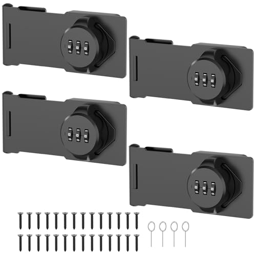 Image of 4 Packs Mechanical Password Rotary Hasp Locks, Cabinet Locks with Combination, Door Security Latch for Small Barn Doors, Cabinets, Gate, Bathroom, Outdoor, Closet, Fence