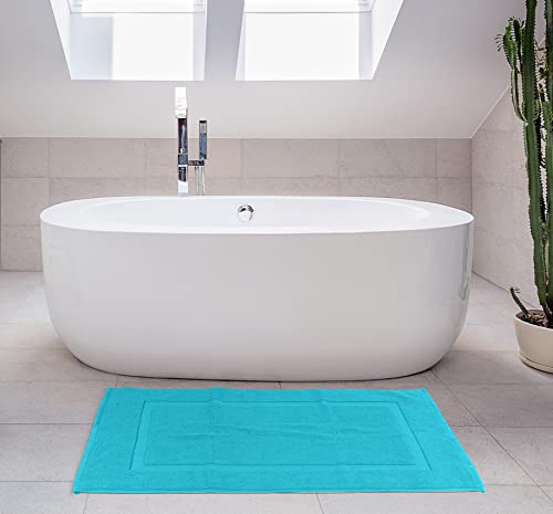 Utopia Towels Cotton Banded Rug, Bath Mats, Not a Bathroom Rug, 21 by 34 Inches, 100% Ring Spun Cotton, Highly Absorbent Shower Bathroom Floor Mat, Turquoise, 2 Pack
