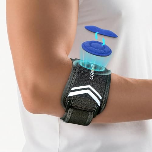 CURECARE Upgrade Tennis Elbow Support Strap, Adjustable Tennis Elbow Brace with 2 Interchangeable Pad, Non-slip Golfers Elbow Support for Tennis & Golfer's Elbow Pain Relief, Black