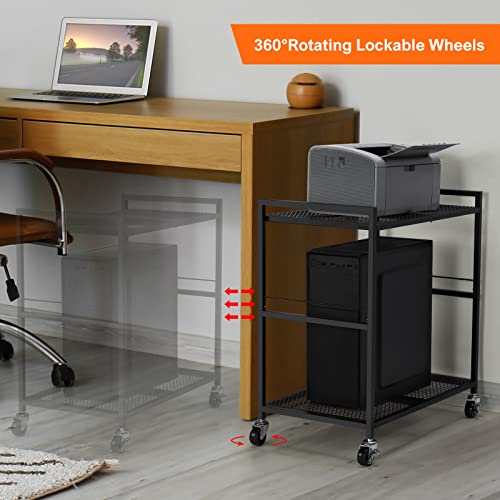 Ybing Computer Tower Stand Pc Tower Stand, Mobile Cpu Holder Stand Cart With Caster Wheels Metal 2 Tier Rolling Printer Cart For Fax Home Office Black #TOP1