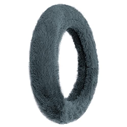 Image of FH Group Universal Fit Doe16 Faux Rabbit Fur Cozy Steering Wheel Cover fits Most Cars, SUVs, Trucks, and Vans, Ultimate Protection Gray