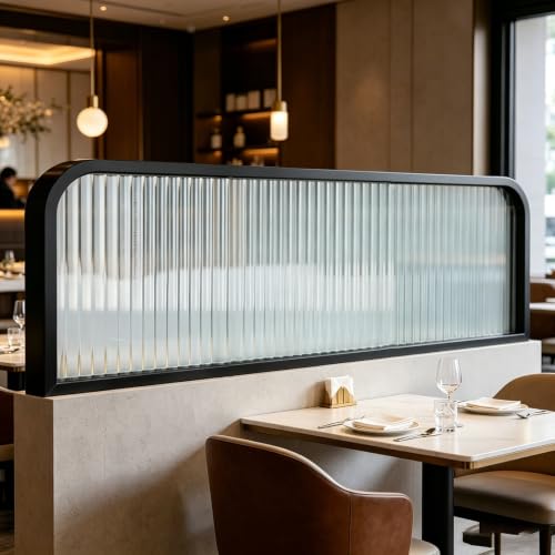 Image of LIGUIEN Restaurant Glass Partition, Countertop Partition Screen, Translucent Privacy Screen Panel, Metal Frame, Countertop Low Fence for Office Restaurant Hotel Dividers Bar(Black,80x40cm)