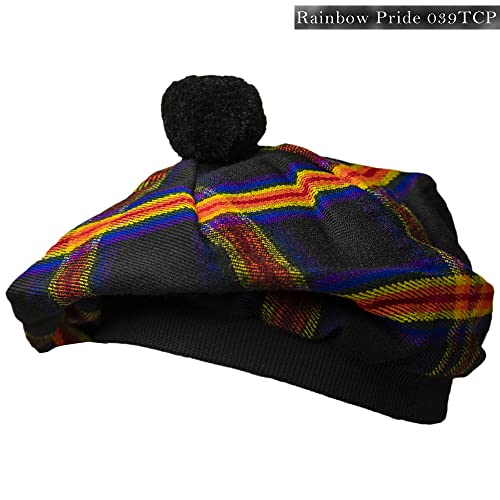 Image of Scottish Tam O' Shanter Hat Tartan Bonnet Pom Pom Wool Flat Cap One Size