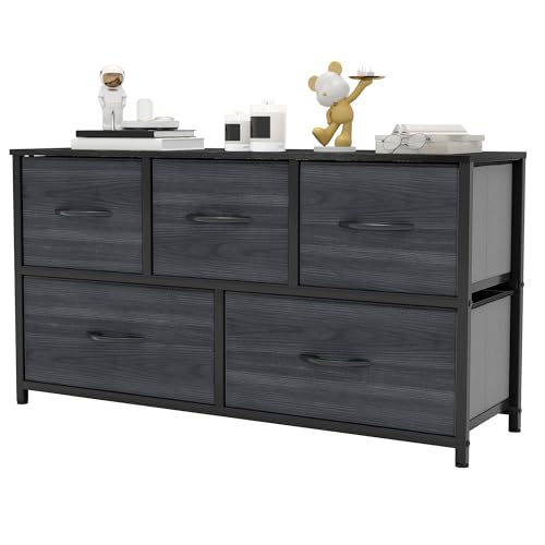 YITAHOME Comoda 5 Cajones,Cajonera de Tela,Sinfonier,Robusta Estructura metálica,Grano de Madera Negra