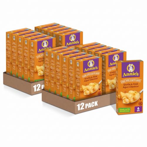 Annie's Shells and Real Aged Cheddar, Made with Organic Pasta and Real Cheese, 6 oz (Pack of 24)